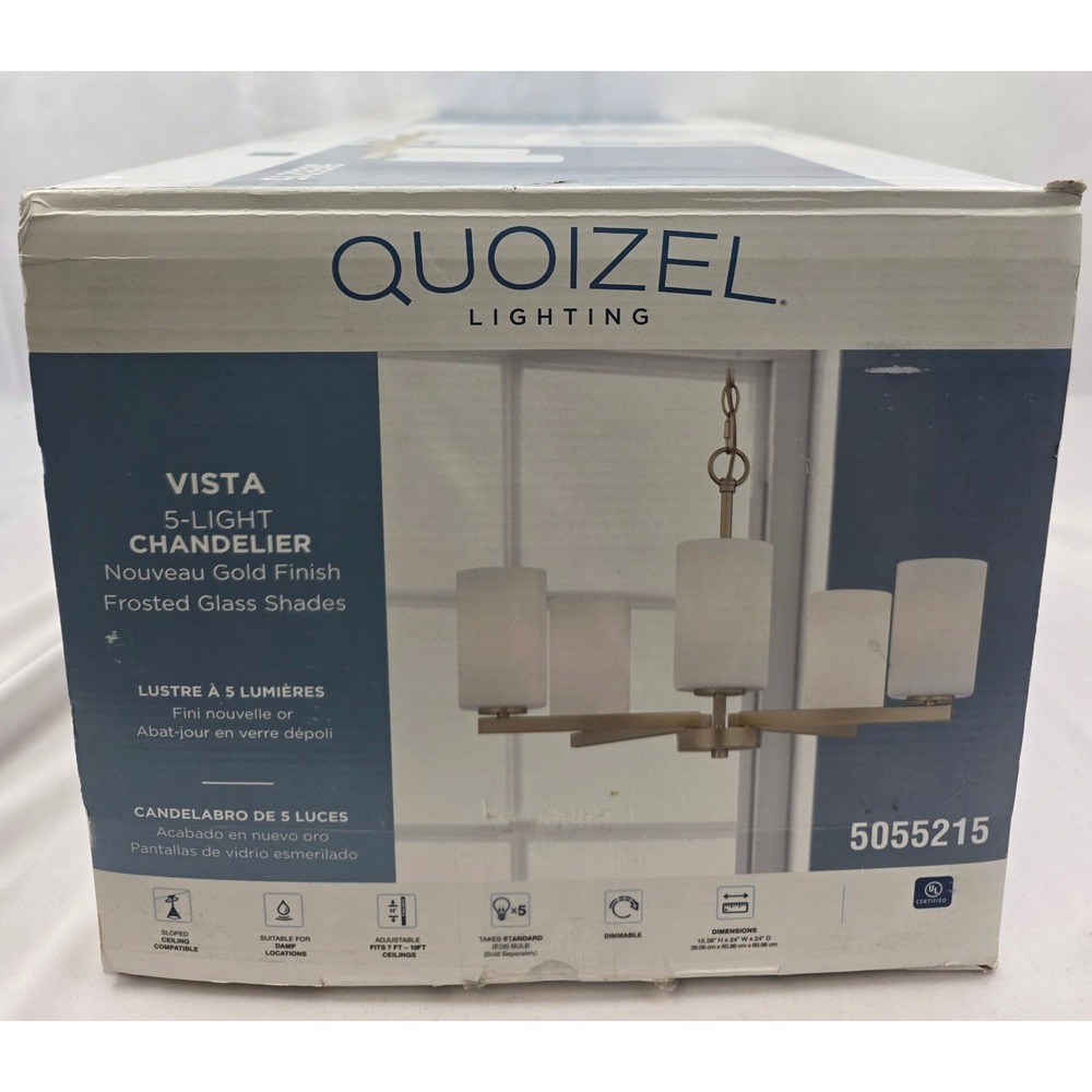 Quoizel Vista 5-Light Chandelier Nouveau Gold Glass LWS7077A UL Listed